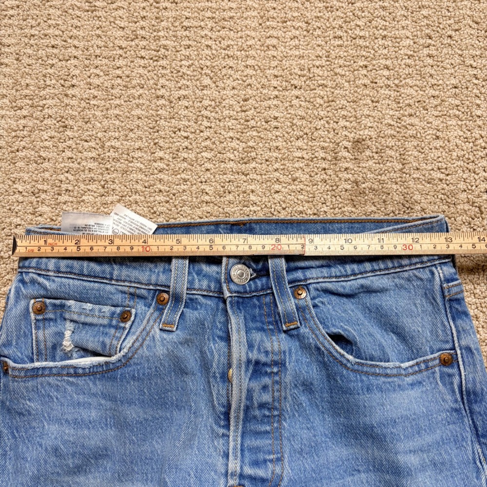 Levis 501 Original Fit High Rise Straight Leg Blue Distressed Jeans - Picture 9 of 11